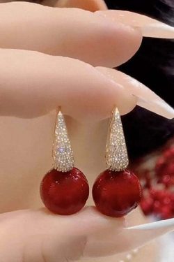 Y2K Grunge DIY Red Copper Zircon Pearl Drop Earrings - Retro 90s Fashion, Y2K Party Outfits