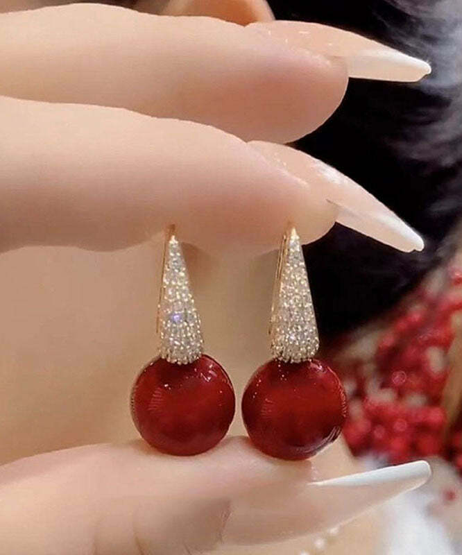 Y2K Grunge DIY Red Copper Zircon Pearl Drop Earrings - Retro 90s Fashion, Y2K Party Outfits