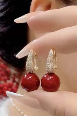 Y2K Grunge DIY Red Copper Zircon Pearl Drop Earrings - Retro 90s Fashion, Y2K Party Outfits