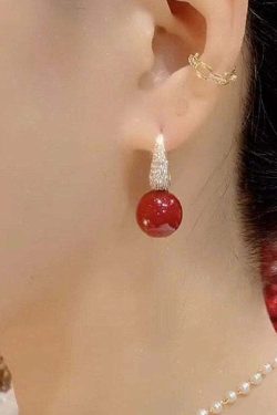 Y2K Grunge DIY Red Copper Zircon Pearl Drop Earrings - Retro 90s Fashion, Y2K Party Outfits