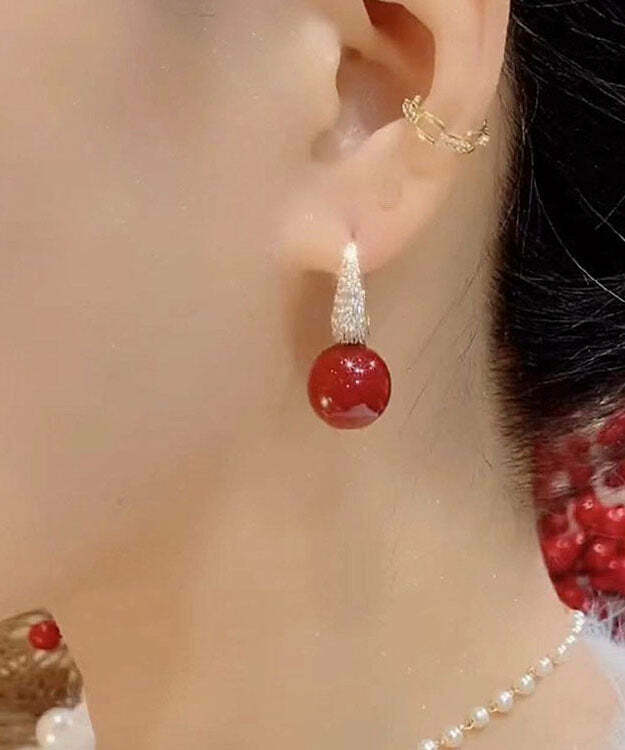 Y2K Grunge DIY Red Copper Zircon Pearl Drop Earrings - Retro 90s Fashion, Y2K Party Outfits