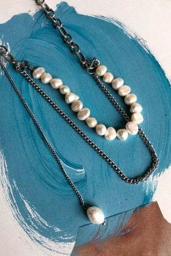 Y2K Grunge Double Chain Pearl Pendant Necklace - Retro 90s Fashion, Gothic Y2K, Pastel Goth