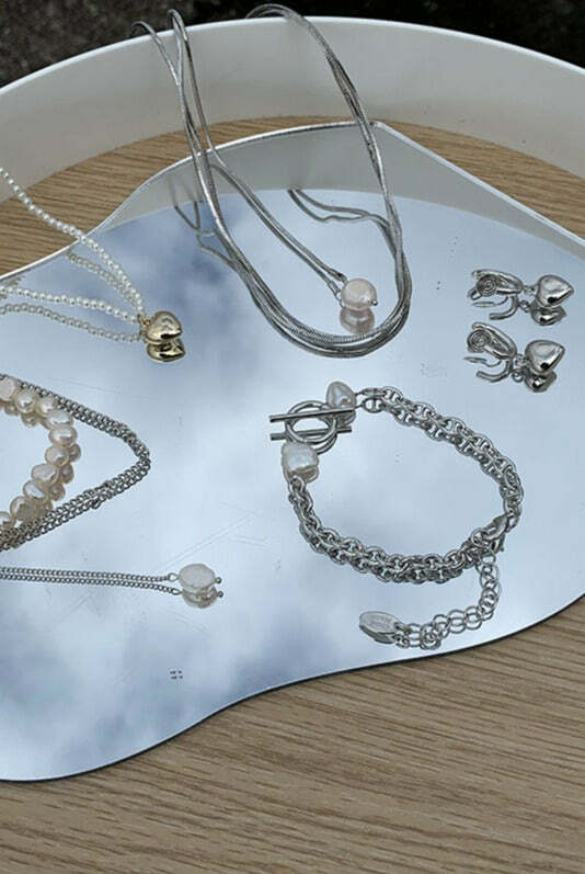 Y2K Grunge Double Chain Pearl Pendant Necklace - Retro 90s Fashion, Gothic Y2K, Pastel Goth
