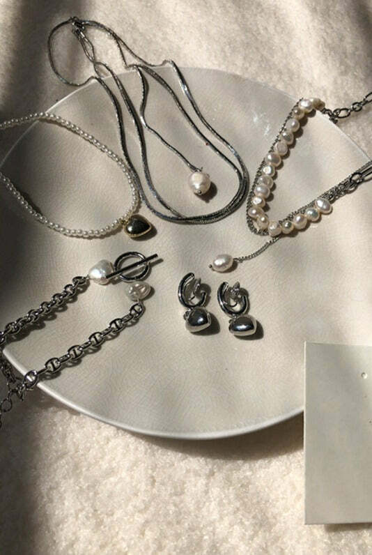 Y2K Grunge Double Chain Pearl Pendant Necklace - Retro 90s Fashion, Gothic Y2K, Pastel Goth