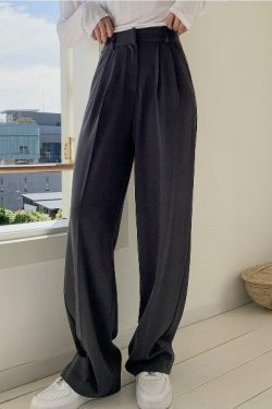 Y2K Grunge Double Pintuck Long Slacks - Retro 90s Fashion, Summer Y2K Outfits, Gothic Y2K Style