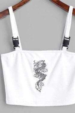 Y2K Grunge Dragon Crop Tank Top - 90s Retro Summer Outfit, Pastel Goth, Hip Hop Fashion