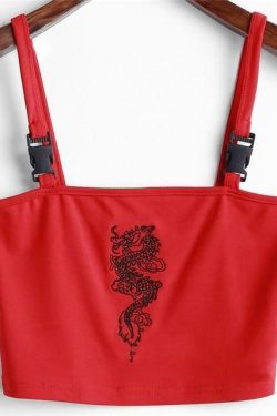 Y2K Grunge Dragon Crop Tank Top - 90s Retro Summer Outfit, Pastel Goth, Hip Hop Fashion