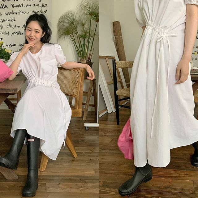 Y2K Grunge Drawcord Long Dress - Retro 90s Summer Outfit, Pastel Goth, Y2K Party Fashion