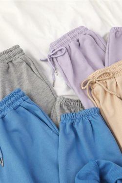 Y2K Grunge Drawstring Cotton Sweatpants - Retro 90s Summer Outfit, Pastel Goth, Hip Hop Fashion