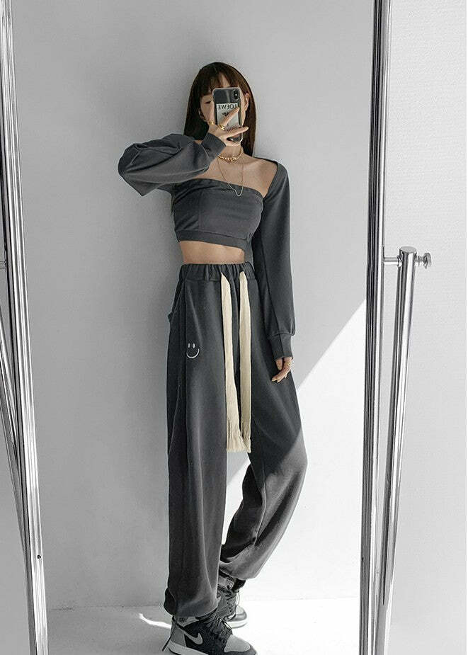Y2K Grunge Drawstring Sweatpants - Retro 90s Summer Outfit, Perfect for Y2K Fashionistas
