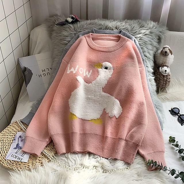Y2K Grunge Duck Sweater - Retro 90s Fashion, Summer Outfits, and Pastel Goth Style