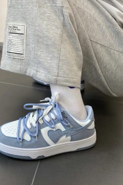 Y2K Grunge Dunk Heart Sneakers - Retro 90s Fashion, Summer Y2K Outfits, Pastel Goth Style