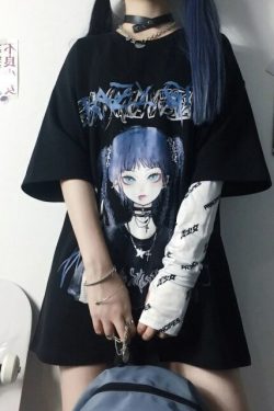 Y2K Grunge E-Girl Anime Tee - Harajuku Style Retro 90s Fashion Top for Summer Outfits