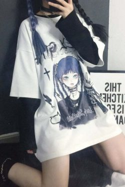 Y2K Grunge E-Girl Anime Tee - Harajuku Style Retro 90s Fashion Top for Summer Outfits