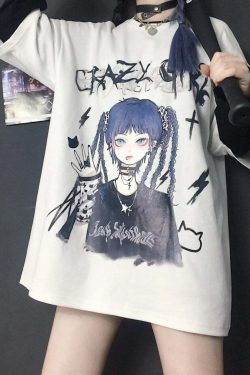 Y2K Grunge E-Girl Anime Tee - Harajuku Style Retro 90s Fashion Top for Summer Outfits