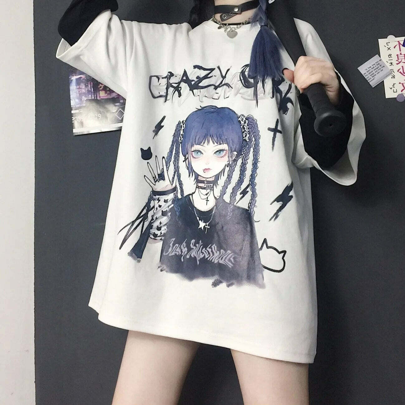 Y2K Grunge E-Girl Anime Tee - Harajuku Style Retro 90s Fashion Top for Summer Outfits