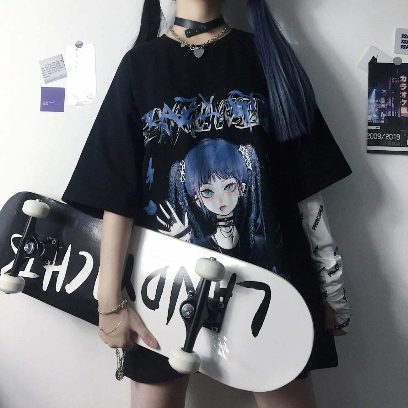 Y2K Grunge E-Girl Anime Tee - Harajuku Style Retro 90s Fashion Top for Summer Outfits