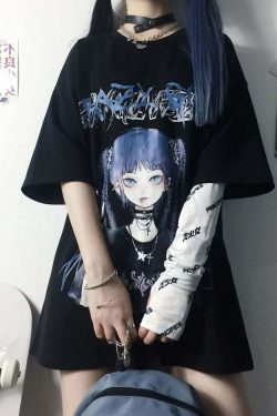 Y2K Grunge E-Girl Anime Tee - Harajuku Style Retro 90s Fashion Top for Summer Outfits