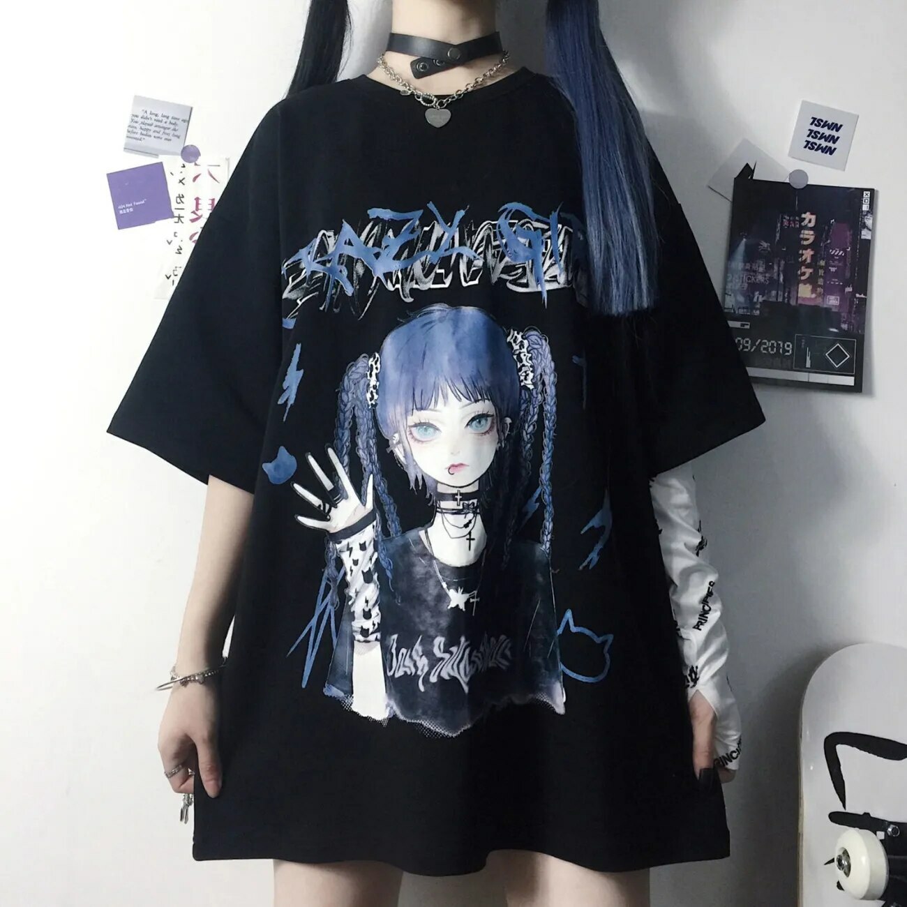 Y2K Grunge E-Girl Anime Tee - Harajuku Style Retro 90s Fashion Top for Summer Outfits