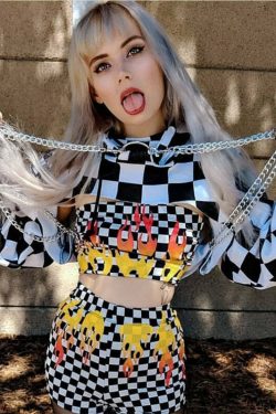 Y2K Grunge E-Girl Checker Hoodie Chain Crop Top - 90s Retro Summer Party Outfit