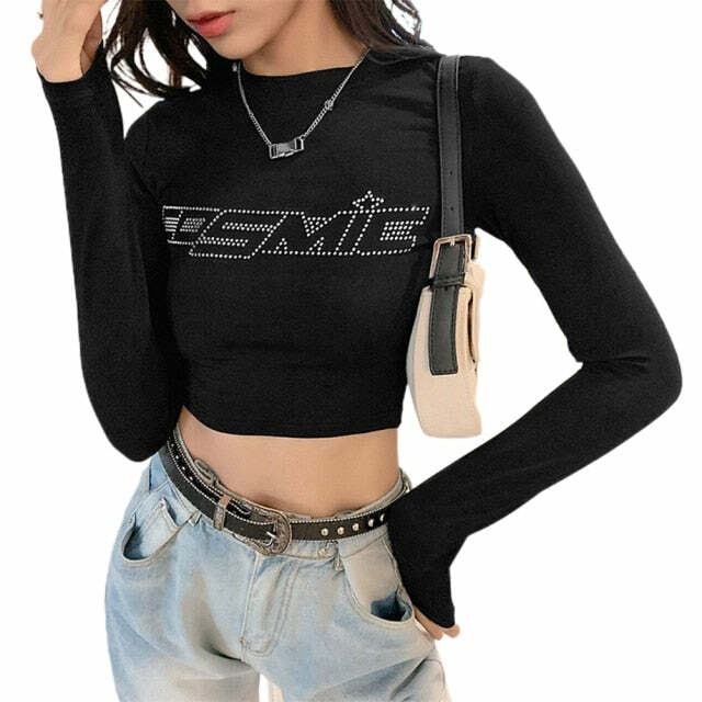 Y2K Grunge E-Girl Cosmic Studded Crop Top - Retro 90s Fashion, Summer Party Outfit
