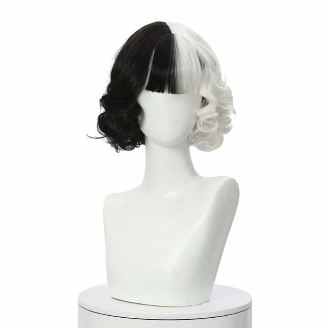 Y2K Grunge E-Girl Cosplay Split Dye Wig - Black and White | 90s Retro Fashion