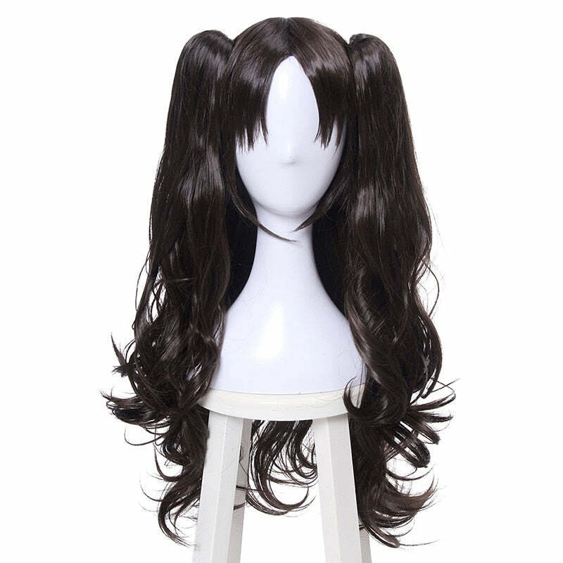 Y2K Grunge E-Girl Cosplay Wig - Long Wavy Ponytails, 90s Retro Style, Pastel Goth Vibes