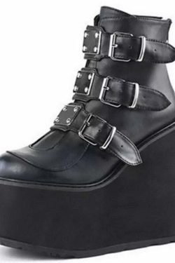 Y2K Grunge E-Girl Goth Platform Boots with 3 Buckles - Retro 90s Fashion Statement Shoes