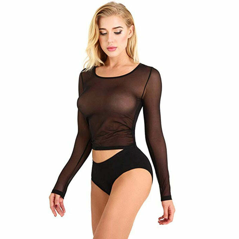 Y2K Grunge E-Girl Long Sleeve Mesh Top - Black | 90s Fashion, Retro, Gothic Y2K Outfits