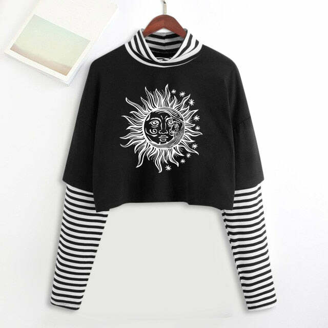 Y2K Grunge E-Girl Mystic Tarot Layered Top - 90s Retro Summer Outfit