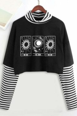 Y2K Grunge E-Girl Mystic Tarot Layered Top - 90s Retro Summer Outfit