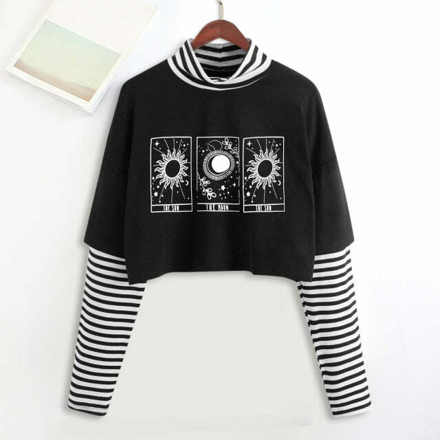 Y2K Grunge E-Girl Mystic Tarot Layered Top - 90s Retro Summer Outfit