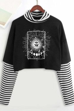 Y2K Grunge E-Girl Mystic Tarot Layered Top - 90s Retro Summer Outfit