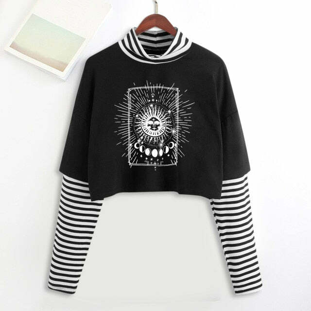 Y2K Grunge E-Girl Mystic Tarot Layered Top - 90s Retro Summer Outfit