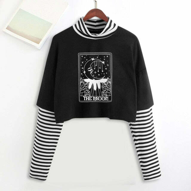 Y2K Grunge E-Girl Mystic Tarot Layered Top - 90s Retro Summer Outfit
