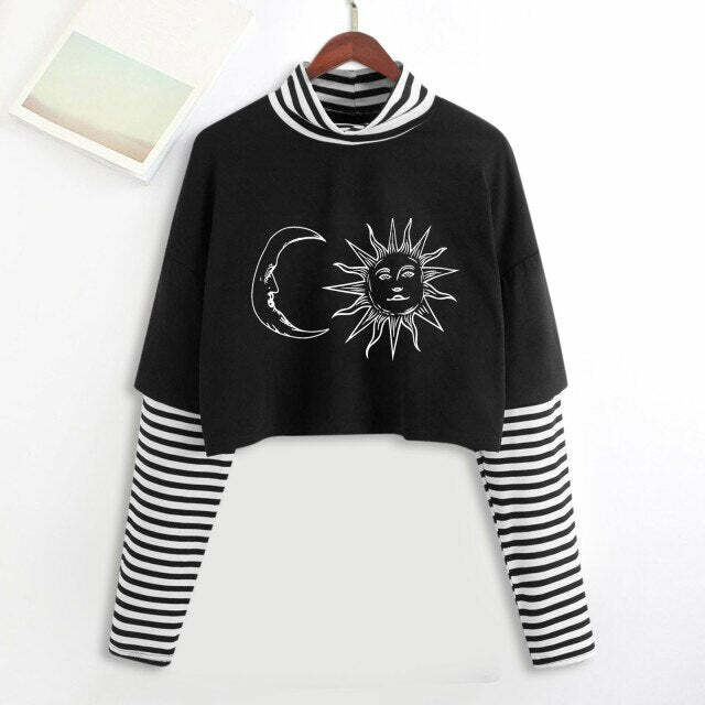Y2K Grunge E-Girl Mystic Tarot Layered Top - 90s Retro Summer Outfit