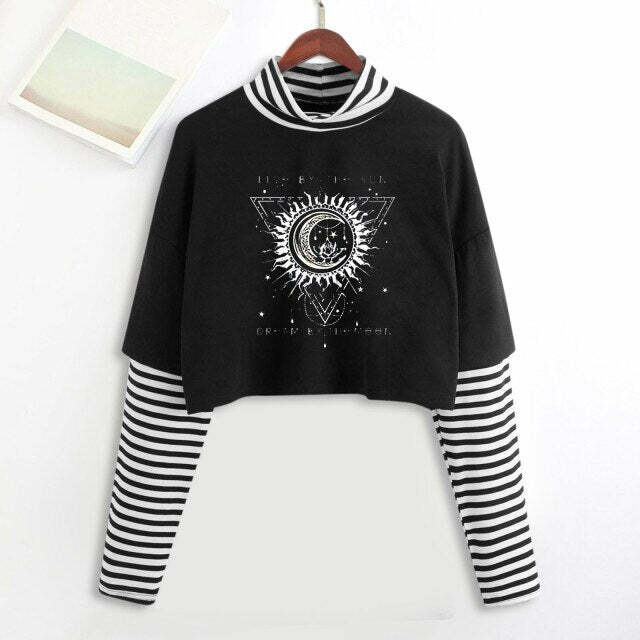 Y2K Grunge E-Girl Mystic Tarot Layered Top - 90s Retro Summer Outfit