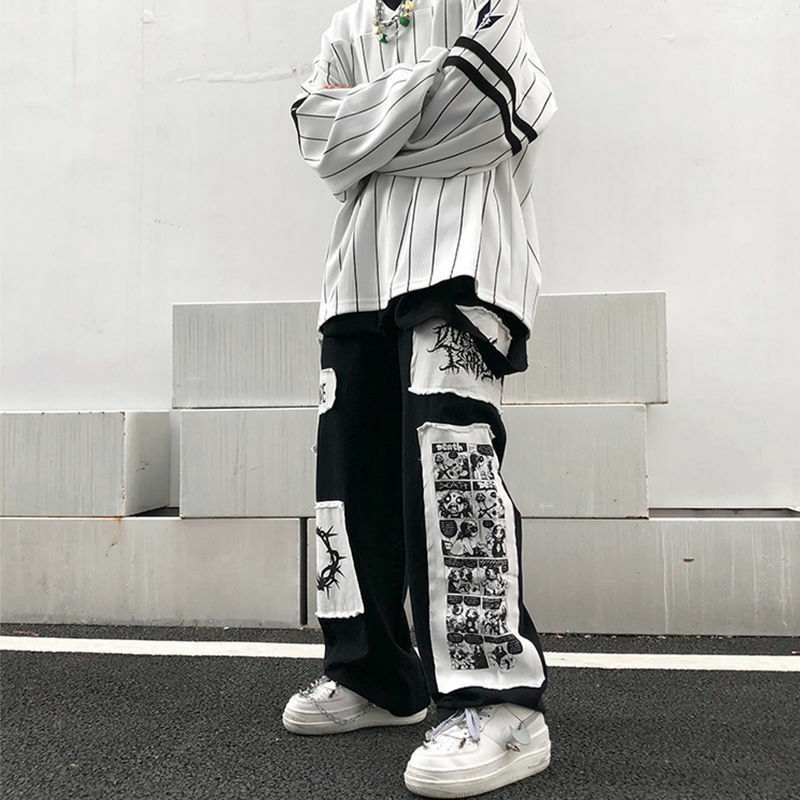Y2K Grunge eGirl Goth Baggy Pants - Retro 90s Fashion, Summer Y2K Outfits, Dark Y2K Style
