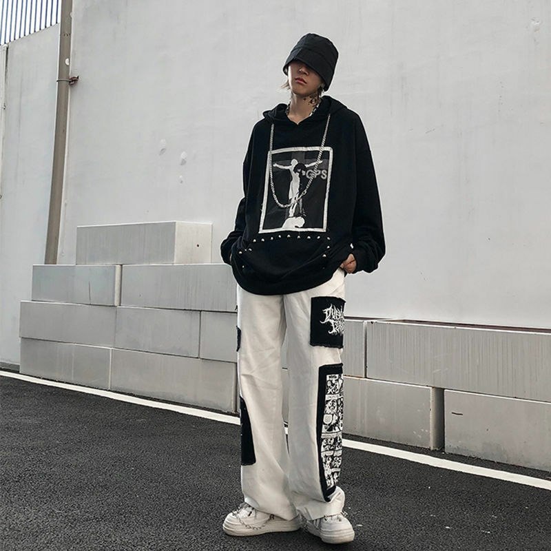 Y2K Grunge eGirl Goth Baggy Pants - Retro 90s Fashion, Summer Y2K Outfits, Dark Y2K Style