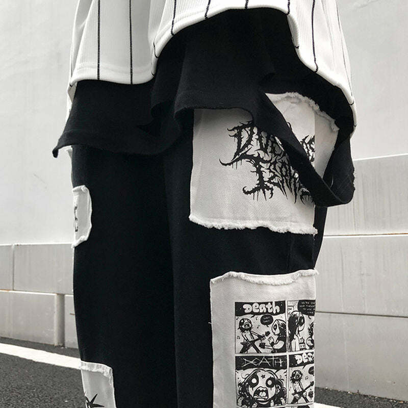 Y2K Grunge eGirl Goth Baggy Pants - Retro 90s Fashion, Summer Y2K Outfits, Dark Y2K Style