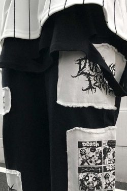 Y2K Grunge eGirl Goth Baggy Pants - Retro 90s Fashion, Summer Y2K Outfits, Dark Y2K Style