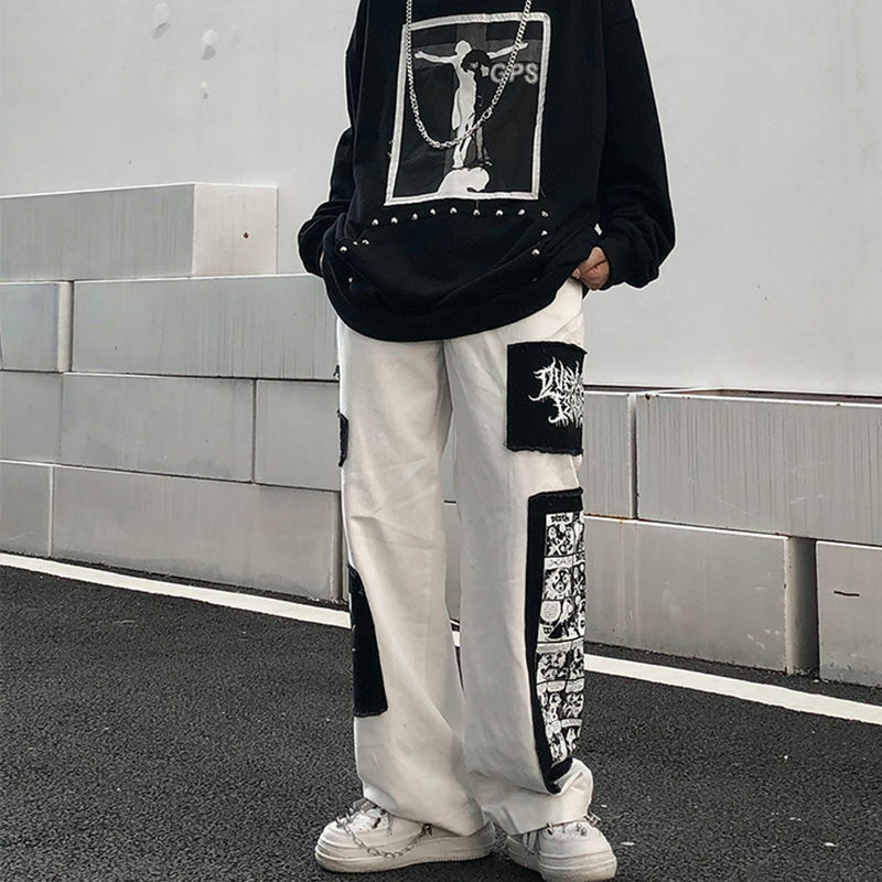 Y2K Grunge eGirl Goth Baggy Pants - Retro 90s Fashion, Summer Y2K Outfits, Dark Y2K Style