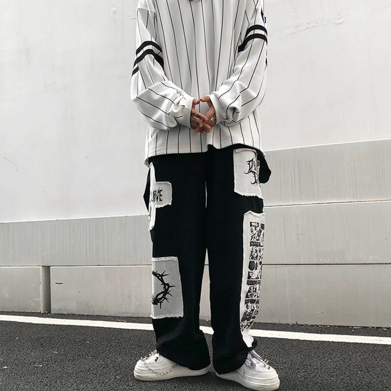 Y2K Grunge eGirl Goth Baggy Pants - Retro 90s Fashion, Summer Y2K Outfits, Dark Y2K Style
