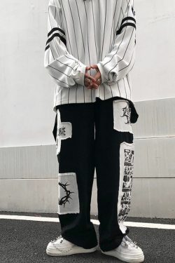 Y2K Grunge eGirl Goth Baggy Pants - Retro 90s Fashion, Summer Y2K Outfits, Dark Y2K Style
