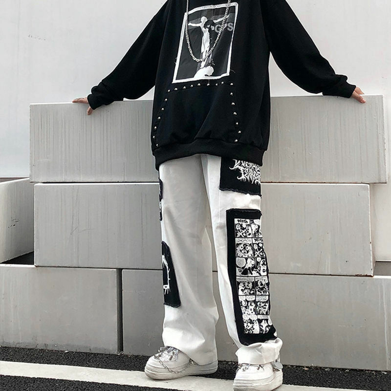 Y2K Grunge eGirl Goth Baggy Pants - Retro 90s Fashion, Summer Y2K Outfits, Dark Y2K Style