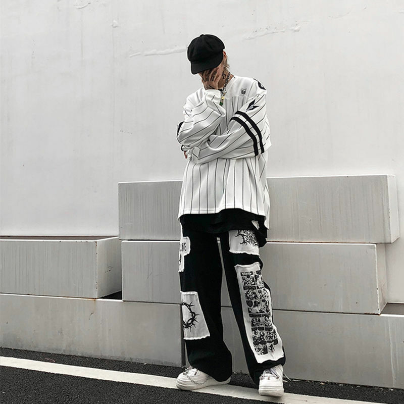 Y2K Grunge eGirl Goth Baggy Pants - Retro 90s Fashion, Summer Y2K Outfits, Dark Y2K Style