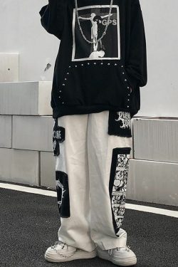 Y2K Grunge eGirl Goth Baggy Pants - Retro 90s Fashion, Summer Y2K Outfits, Dark Y2K Style