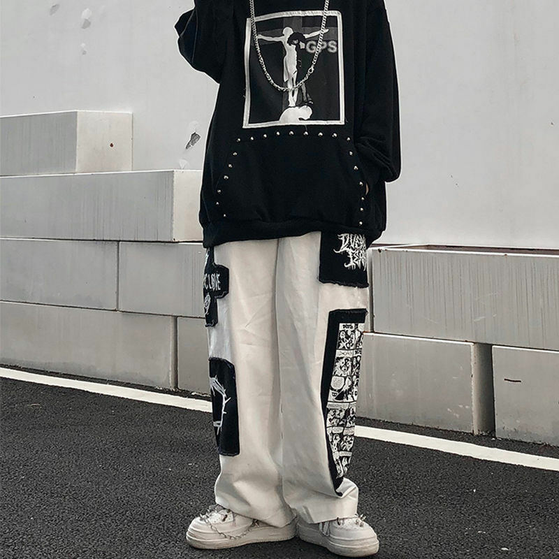 Y2K Grunge eGirl Goth Baggy Pants - Retro 90s Fashion, Summer Y2K Outfits, Dark Y2K Style