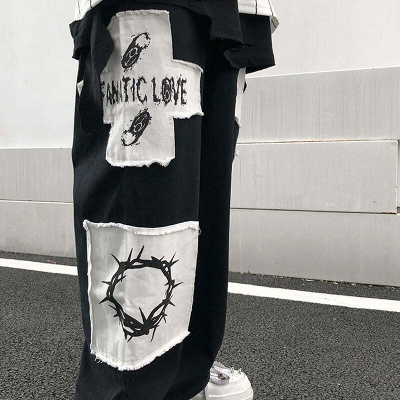 Y2K Grunge eGirl Goth Baggy Pants - Retro 90s Fashion, Summer Y2K Outfits, Dark Y2K Style
