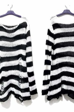 Y2K Grunge Egirl Long Striped Sweater - Green Gradient, 90s Retro Punk Dark Fashion
